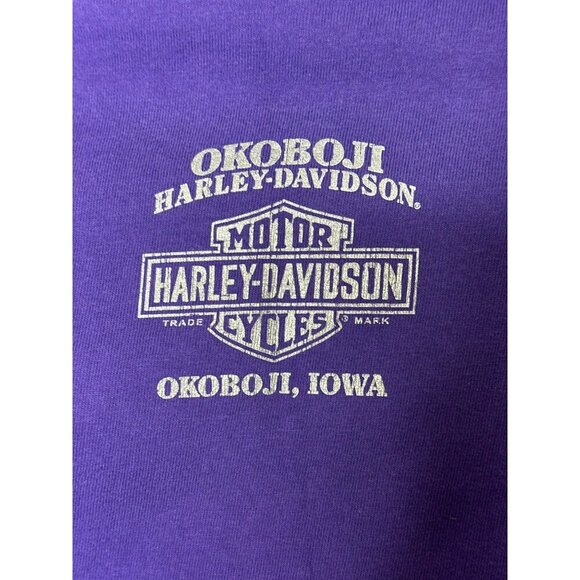 VTG Harley Davidson Motor Cycles Purple Graphic Tee Okoboji Iowa - Picture 3 of 10